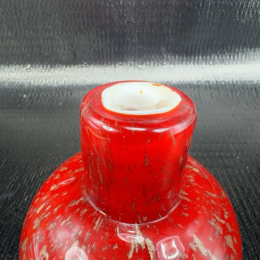 Pier 1 Chunky Heavy Art Glass Bud Vase Round Bottom Red With‎ Flecks Glass Vase